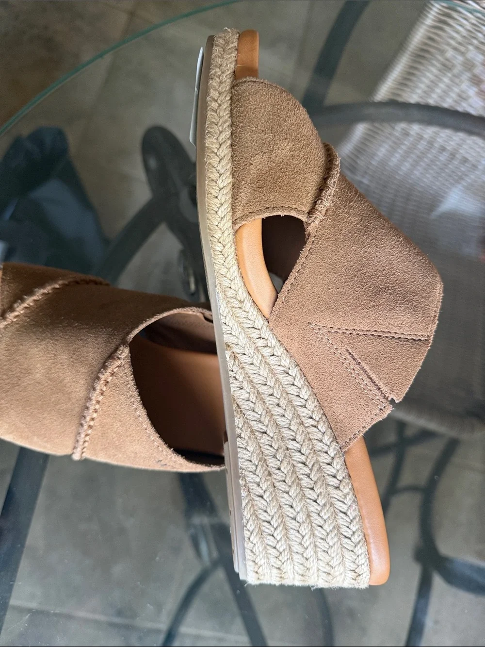 UGG Women's Tan Suede Cross-Band Espadrille Slide